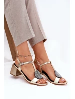 Skórzane Sandały Na Słupku Z Ozdobą D&A JC51-842 Złote