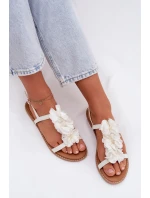 Dámské sandály Ploché S Dekorativními Květinami Bílé Noemia