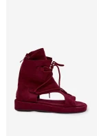 Dámské sandály Eko semiš s vysokým páskem a šněrováním Bordó Ferlisse