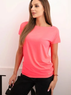 Dámska bavlnená základná blúzka s krátkymi rukávmi neónovo ružová