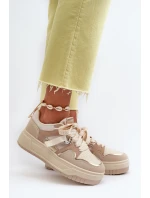 Sneakersy Damskie Na Platformie Z Eko Skóry Beżowe Moun