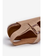 Sandałki Dziecięce Na Korkowej Platformie Zapinane Na Rzep Beżowe Rorria