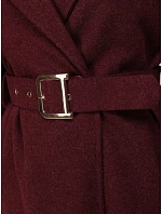 Elegantný dámsky kabát s výstrihom a opaskom v bordovej farbe, FashionStreet NY0786