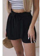 Viskózové šortky viazané v páse čierne