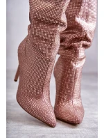 Modne Kozaki Na Szpilce Z Cyrkoniami Różowe Lovisa