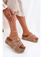 Klapki Damskie Na Masywnej Platformie Z Plecionką I Klamrami Multikolor Eradriana