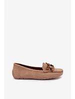 Dámske ploché mokasíny s umelým semišom a strapcami Dark Beige Bluebell