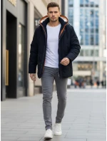 Pánska zimná bunda s kapucňou tmavomodrá FashionStreet TX5043 Pánska zimná bunda s kapucňou tmavomodrá FashionStreet TX5043