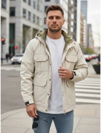 Pánska prechodná bunda s kapucňou biela FashionStreet TX5134 Pánska prechodná bunda s kapucňou biela FashionStreet TX5134