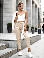 Dámske džínsy s vysokým pásom mom fit béžová FashionStreet UY2936 Dámske džínsy s vysokým pásom mom fit béžová FashionStreet UY2936