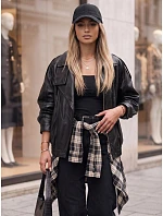 Dámska kockovaná košeľa s bavlnou, čierna, FashionStreet DY0495 Dámska kockovaná košeľa s bavlnou, čierna, FashionStreet DY0495