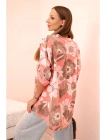 Dámske bavlnené tričko s 3/4 rukávmi s gombíkom a vreckom malinová Dámske bavlnené tričko s 3/4 rukávmi s gombíkom a vreckom malinová