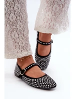 Eko Zamszowe Baleriny Ozdobione Dżetami Czarne Tinara