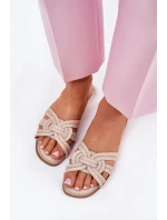 Klapki Damskie Płaskie Z Przeplatającymi Się Paskami Beżowe Acimine