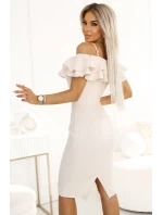 599-1 CARMEN Priliehavé midi šaty v španielskom štýle - béžové