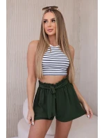 Viskózové šortky viazané v páse tmavej khaki farby Viskózové šortky viazané v páse tmavej khaki farby