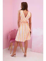 Dámske bavlnené šaty s farebnými pruhmi v neónovej oranžovej farbe Dámske bavlnené šaty s farebnými pruhmi v neónovej oranžovej farbe