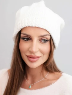 Dámska zimná čiapka s ušami a rebrovaným vzorom K440 biela