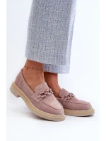 Mokasyny Damskie Zamszowe Na Płaskim Obcasie Z Ozdobą D&A TW101 Brudny Róż