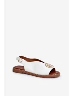 Płaskie Eleganckie Sandały Z Ozdobą Białe Iseliria