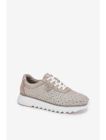 Zamszowe Ażurowe Sneakersy Na Platformie LR51-927 Złote