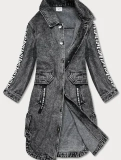 Voľná čierna dámska džínsová bunda/prehoz cez oblečenie (POP7017-K)