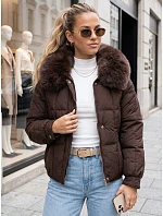 Krátka dámska zimná prešívaná bunda, hnedá, FashionStreet TY6040 Krátka dámska zimná prešívaná bunda, hnedá, FashionStreet TY6040