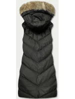 Dámska páperová vesta v army farbe s kožušinou (5M787-136) Dámska páperová vesta v army farbe s kožušinou (5M787-136)