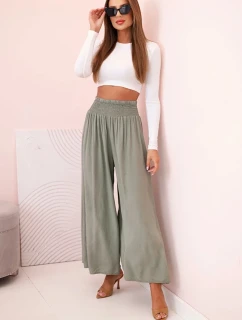 Dámske viskózové nohavice s elastickým pásom khaki