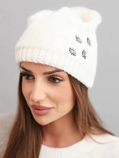 Dámska zimná vlnená čiapka s ozdobnými aplikáciami K468 ecru