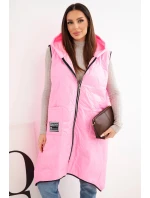 Dámske Plus veľkosť prešívané vesta s kapucňou s Snap uzavretie Candy Pink