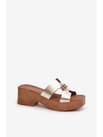 Zazoo 40412 Skórzane Eleganckie Klapki Damskie Z Ozdobą Złote