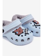 Pěnové dětské žabky s kožešinkou s přezkami Modré Cerelle