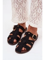 Dámské ploché nazouváky s pásky a zlatým přezkou Černé Elzora