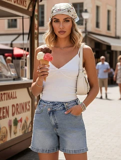 Dámske džínsové šortky s vysokým pásom modré FashionStreet SY0519