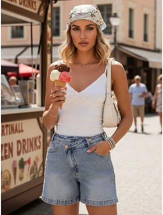 Dámske džínsové šortky s vysokým pásom modré FashionStreet SY0519