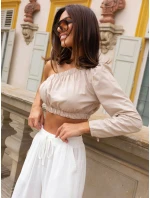 Krátka béžová dámska blúzka na jedno rameno (5267) Krátka béžová dámska blúzka na jedno rameno (5267)