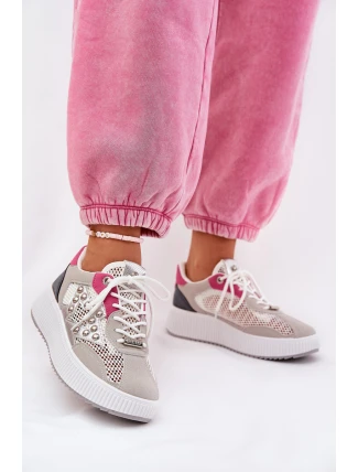 Buty Sportowe Damskie Z Siateczką I Ćwiekami Szare Ogalda