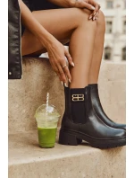 Botki Sztyblety Damskie Ze Złotym Detalem Ocieplane Czarne Serene