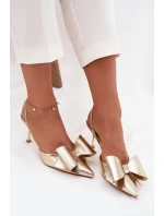 Szpilki Z Odkrytymi Piętami I Kokardką Złote Eklevia