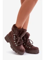 Dámska zateplená členková obuv s kožušinou 9685 Tmavohnedá MARQUIIZ