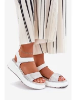 Skórzane Sandały Damskie Platformie I Koturnie Na Rzep S.Barski LR51-543 Srebrne