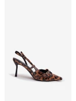 Czółenka Z Odkrytą Piętą I Paseczkami Panterka Brązowe Ravira