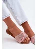 Zdobené dámské ploché nazouváky růžové Dovima