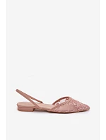 Síťované sandály s krajkou na nízkém podpatku Špinavě růžové Selissey