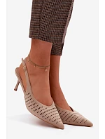 Dámské síťované sandály na podpatku z umělé semiše Béžové Torielle
