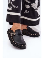 Dámske kožené papuče na platforme Big Star - čierne