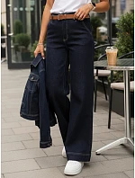 Dámske široké džínsy s opaskom tmavomodré FashionStreet UY2926 Dámske široké džínsy s opaskom tmavomodré FashionStreet UY2926