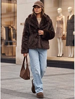 Krátky dámsky kožuch so širokým golierom, hnedý, FashionStreet TY5906