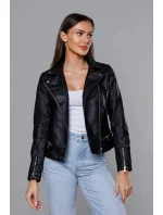Čierna dámska bunda z eko kože (11Z8030)